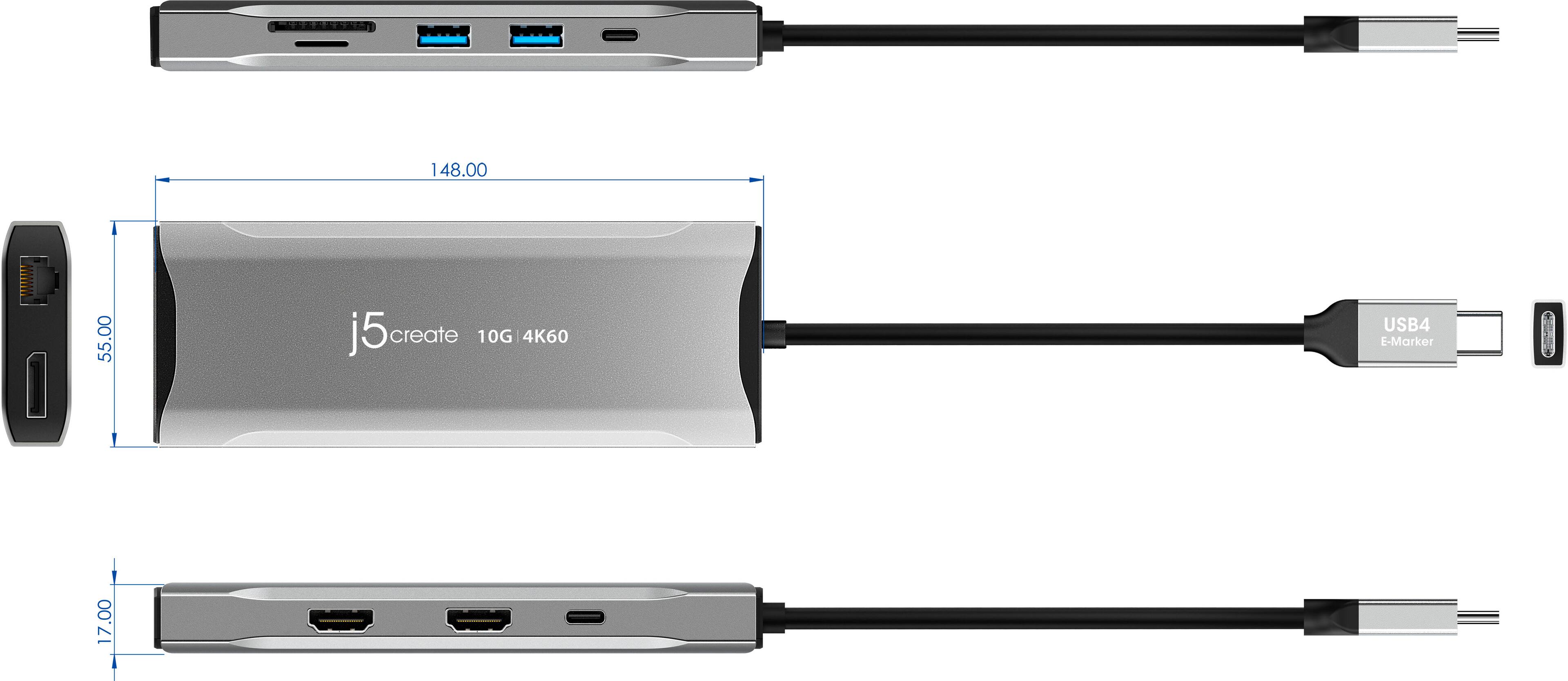 Alt View 18. j5create - 4K60 Elite USB-C Triple-Monitor 10Gbps Mini Dock - Space Grey.