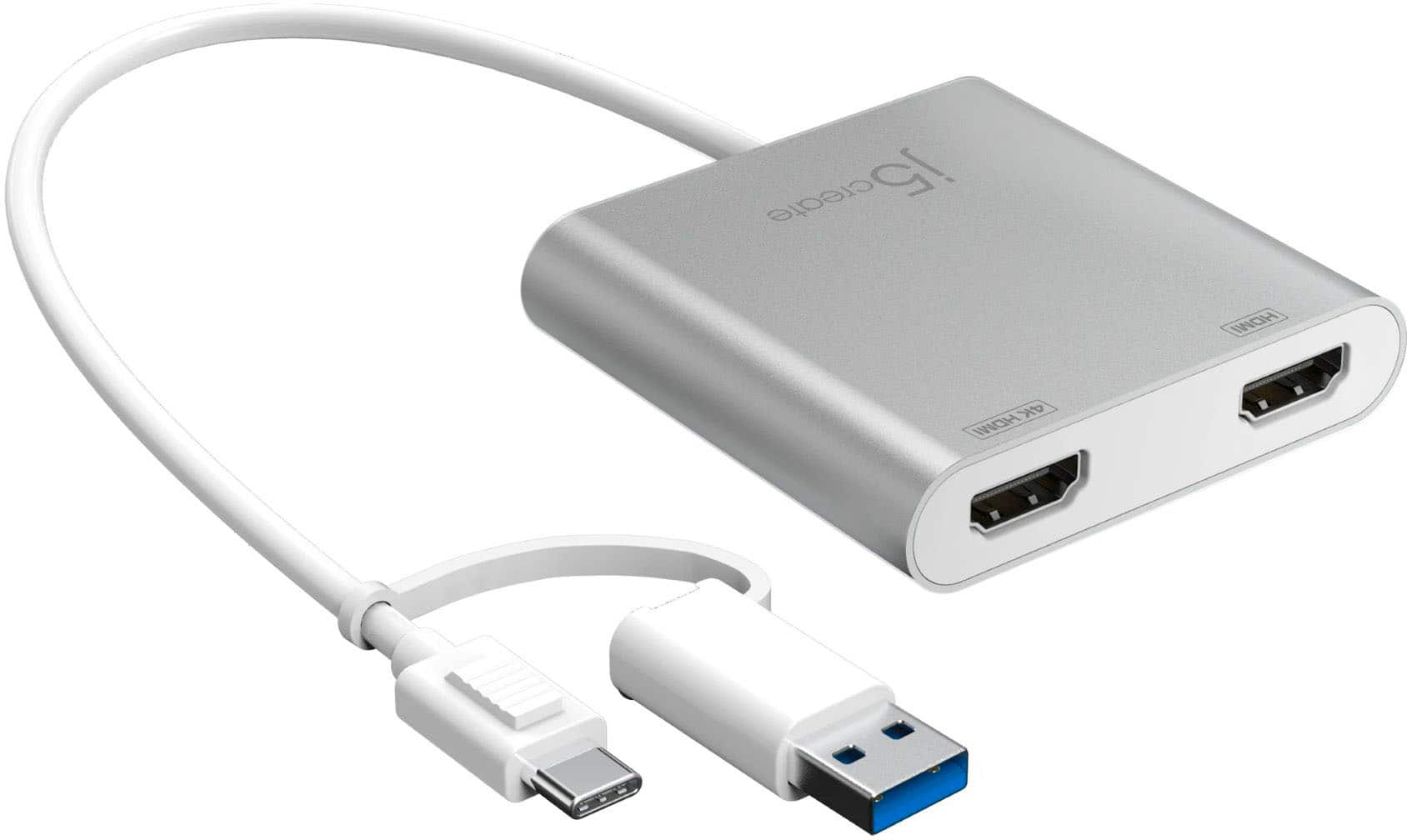 Front. j5create - USB-C to Dual HDMI Multi-Monitor Adapter - Silver.