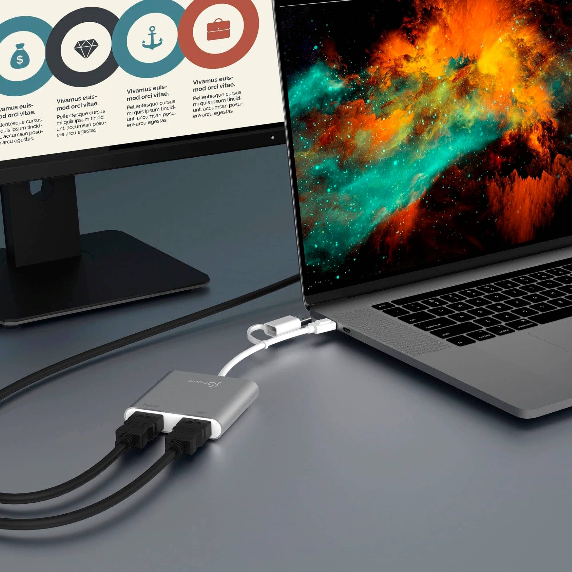 Alt View 11. j5create - USB-C to Dual HDMI Multi-Monitor Adapter - Silver.