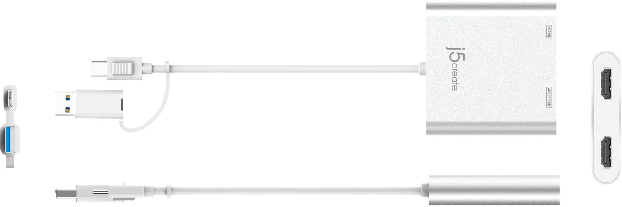 Left. j5create - USB-C to Dual HDMI Multi-Monitor Adapter - Silver.