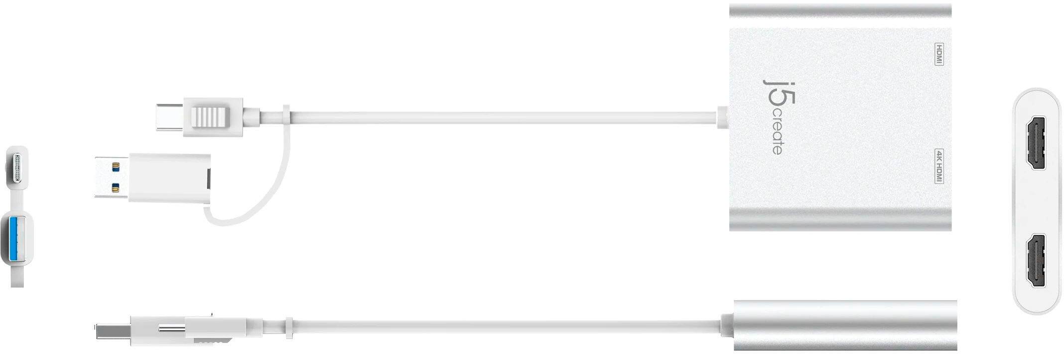 Left. j5create - USB-C to Dual HDMI Multi-Monitor Adapter - Silver.