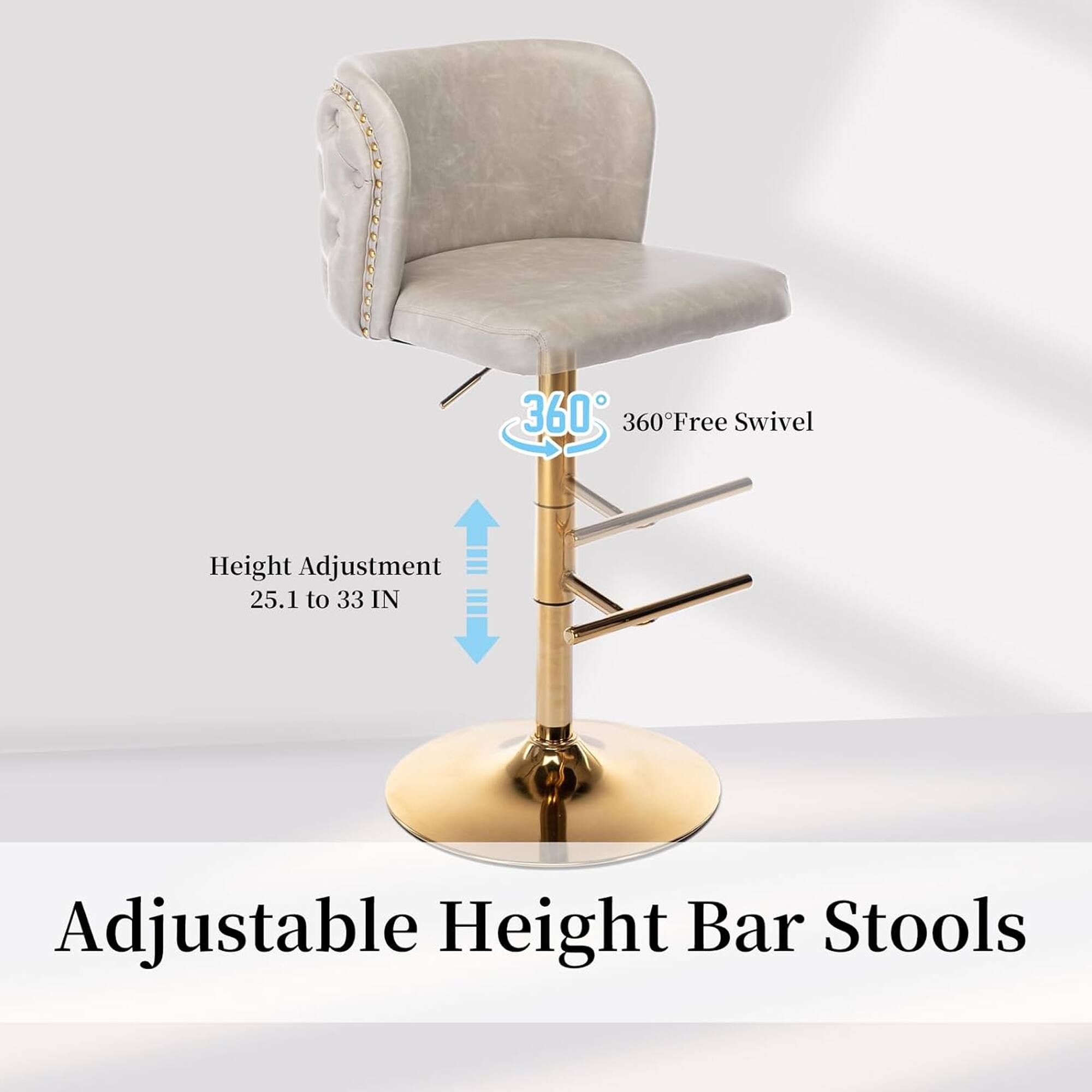 360° Free Swivel  
Height Adjustment: 25.1 to 33 IN  

Adjustable Height Bar Stools