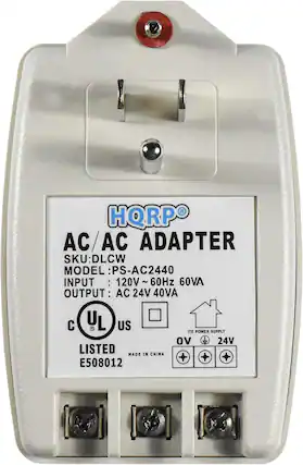 HQRP AC/AC ADAPTER
SKU: DLCW
MODEL: PS-AC2440
INPUT: 120V ~60Hz 60VA
OUTPUT: AC 24V 40VA
ITE POWER SUPPLY
LISTED
MADE IN CHINA
E508012