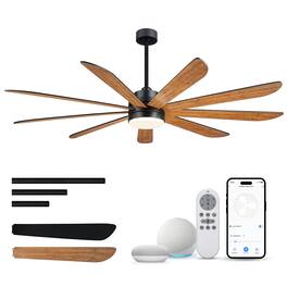 JAZAVA - 72 Inch Ceiling Fans with Lights and Remote, 3 Color Temperatures and Quiet Reversible DC Motor - Black and dack walnut