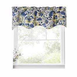 Ellis Curtain - Regency Scallop Shaped 3" Rod Pocket Valances for Windows 50" x 15" - Blue