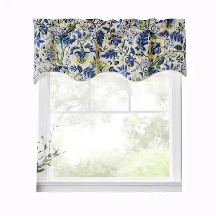 Front. Ellis Curtain - Ellis Curtain Regency Scallop Shaped 3" Rod Pocket Valances for Windows 50" x 15" Blue - Blue.