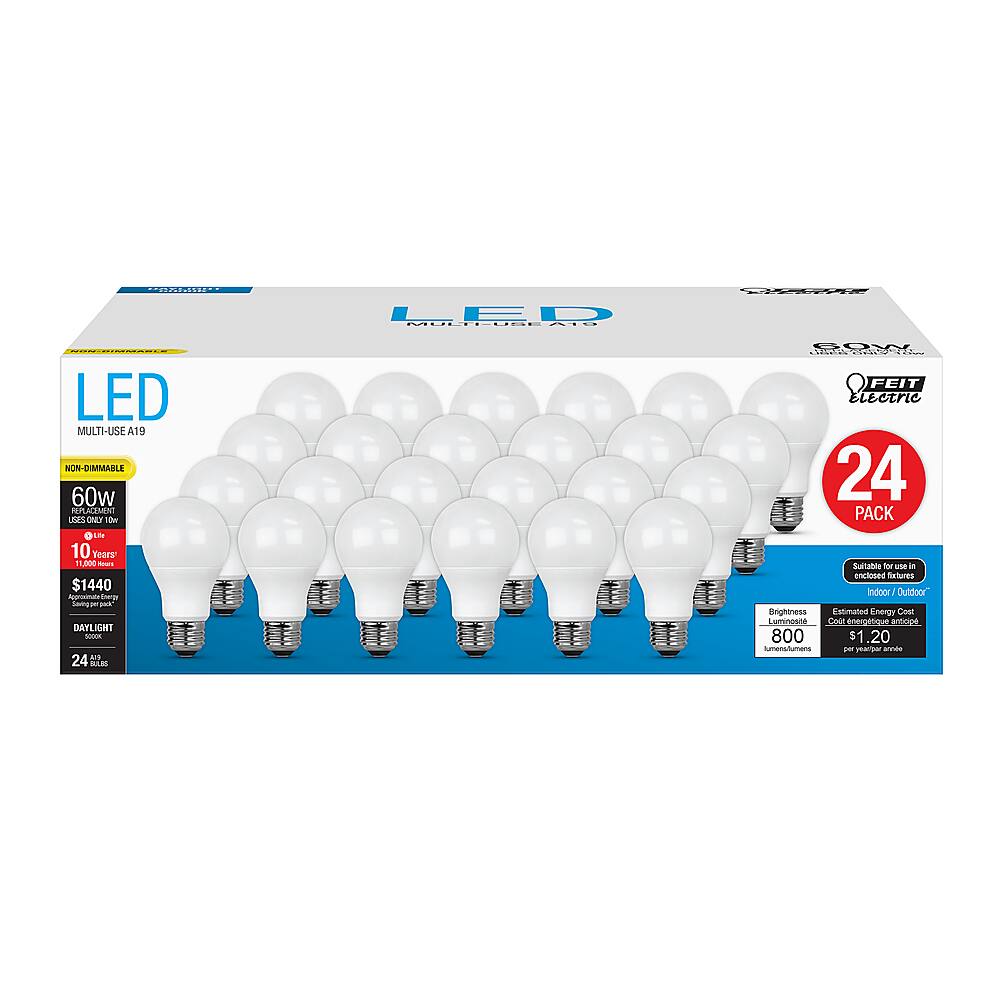 Alt View 11. FEIT ELECTRIC - 800-Lumen, 10W A19 LED Light Bulb, 60W Equivalent (24-Pack) - Daylight.