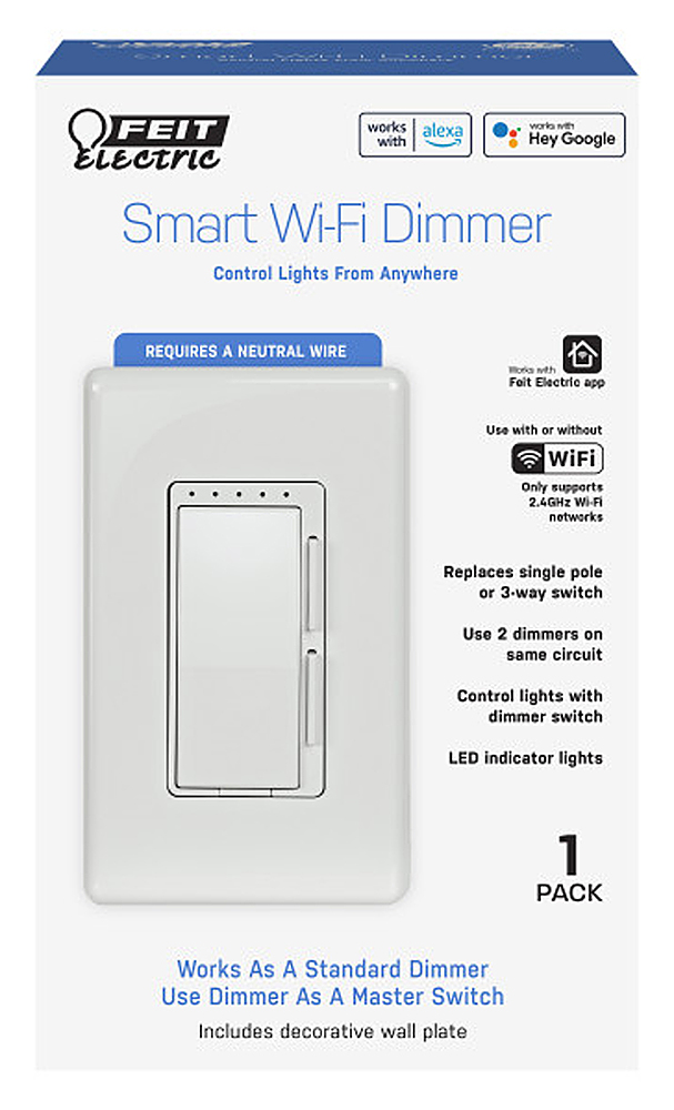 Feit Electric Wi-Fi Smart Dimmer 3 Way Single Pole Switch Google Assistant  Alexa
