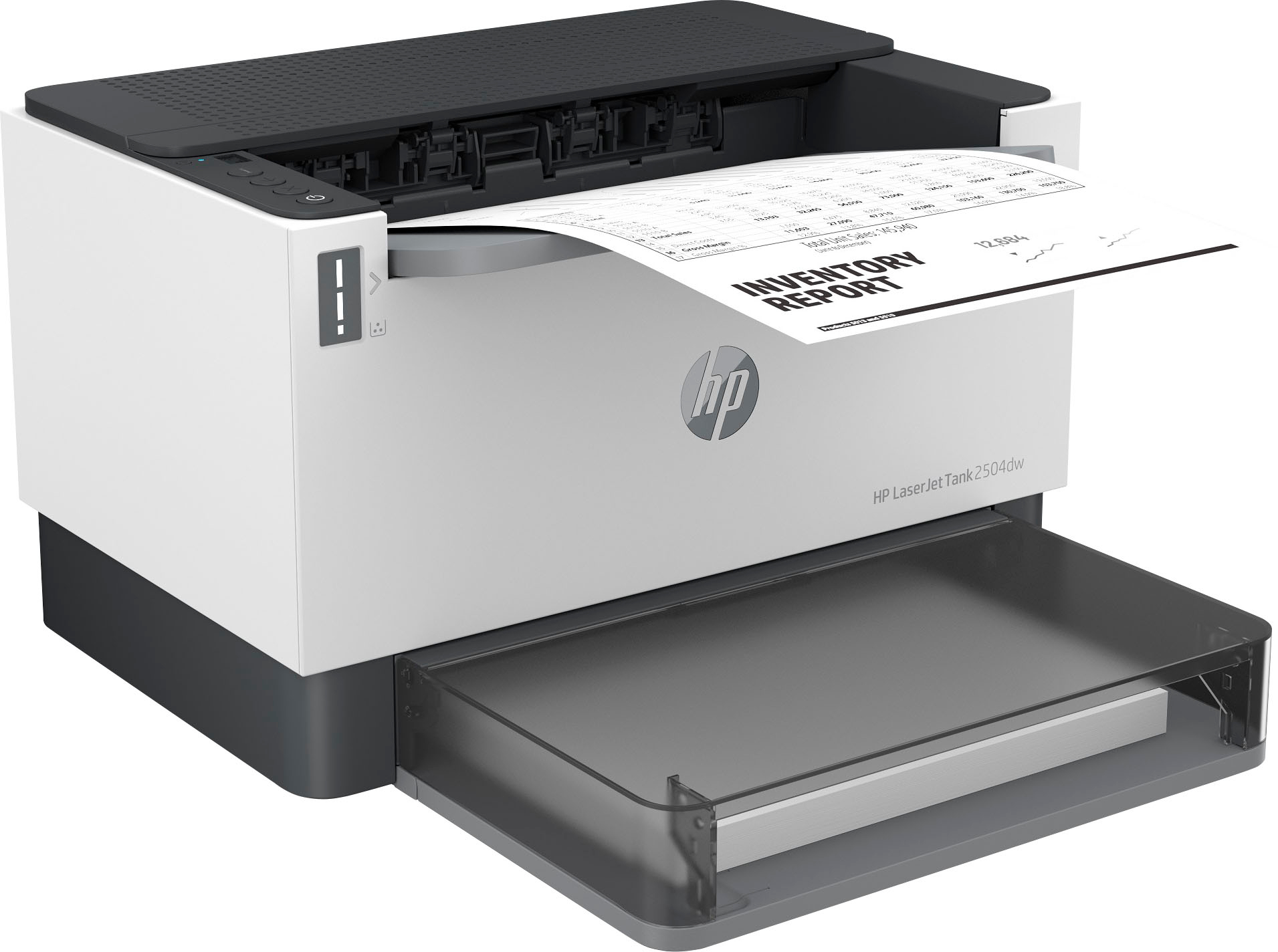 Angle View: HP - LaserJet Tank 2504dw Wireless Black-and-White Laser Printer preloaded with up to 2 years of toner - White