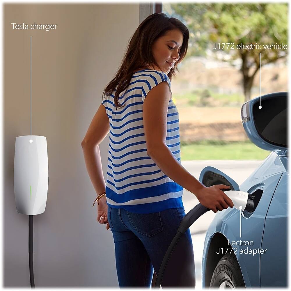 Alt View 12. Lectron - Tesla to J1772 EV Charger Adapter for J1772 Electric Vehicle - White.