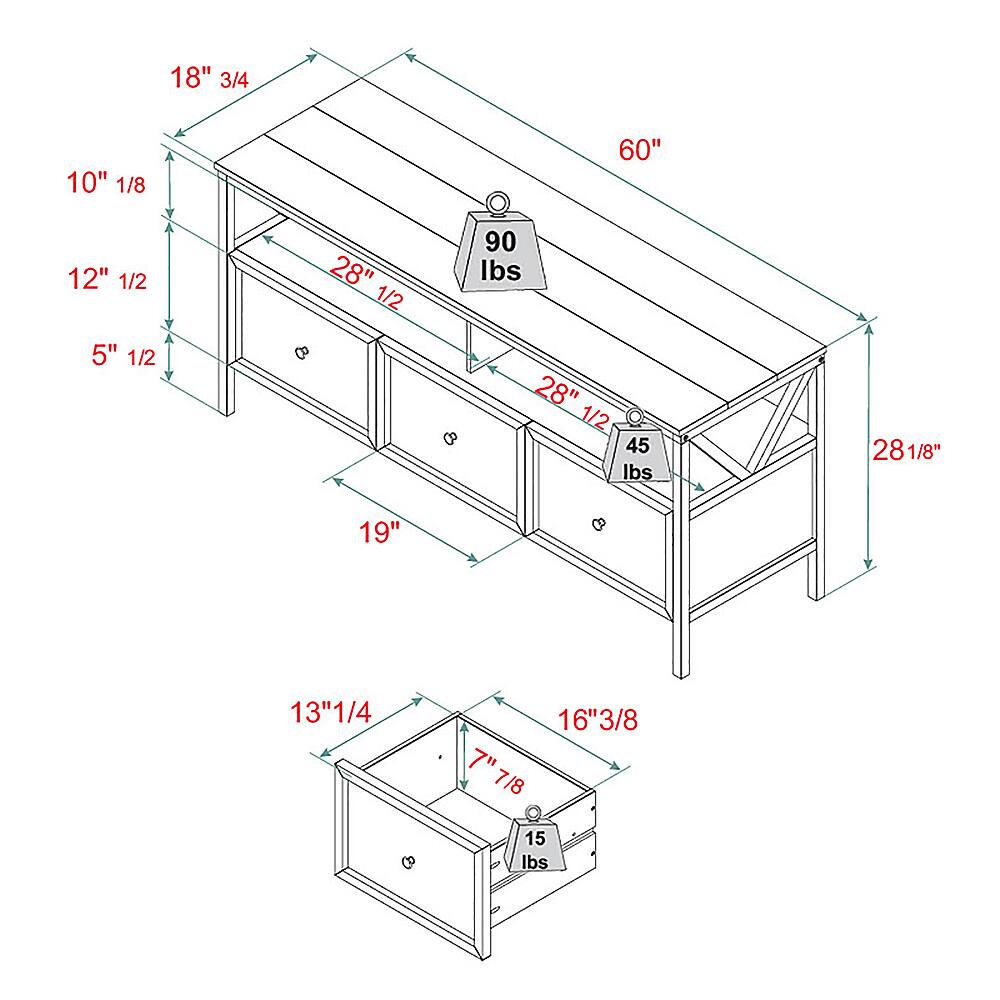 Alt View 32. Walker Edison - 60" Modern Farmhouse Solid Wood TV Stand for Most TVs up to 65” - Rustic Oak/Black.