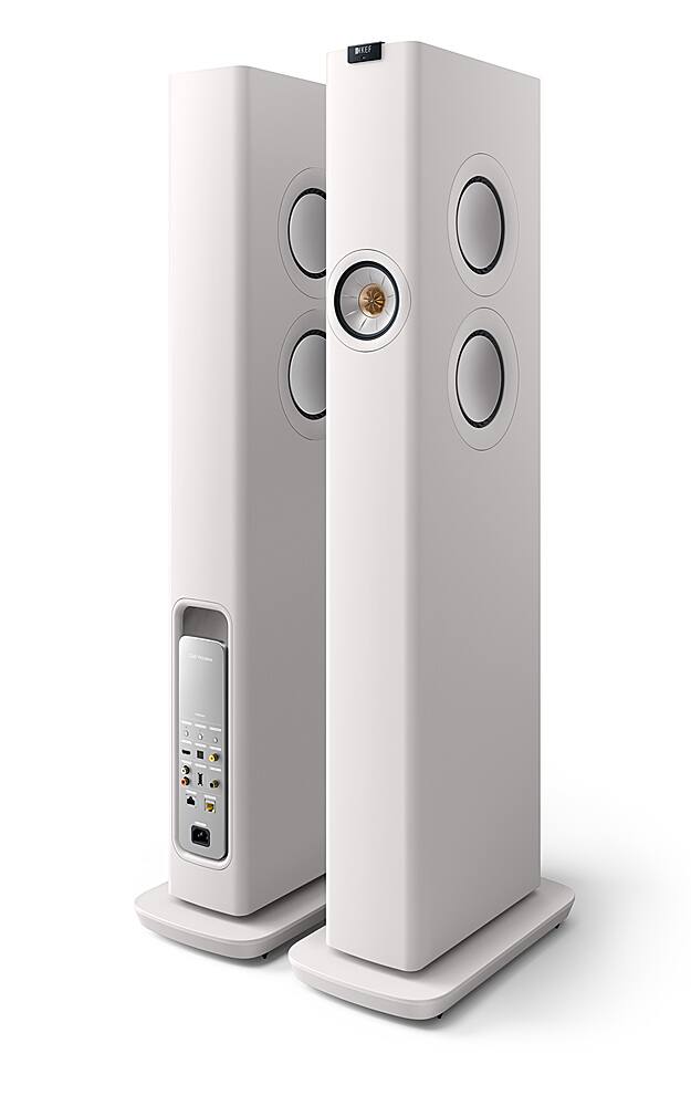 Angle. KEF - LS60 Wireless Floorstanding Speakers Pair - WHITE.