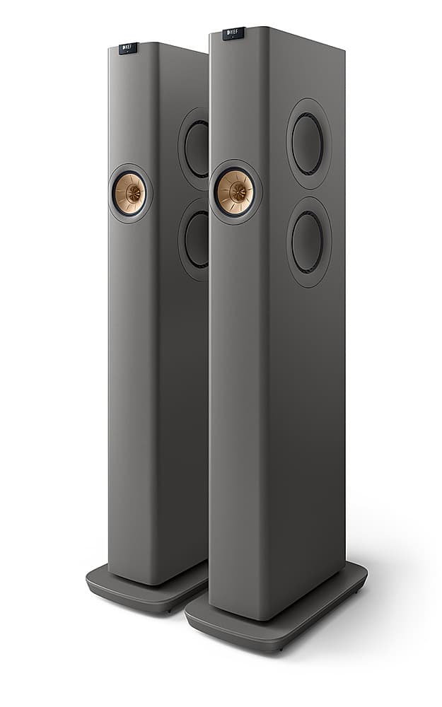 Angle. KEF - LS60 Wireless Floorstanding Speakers Pair - GREY.