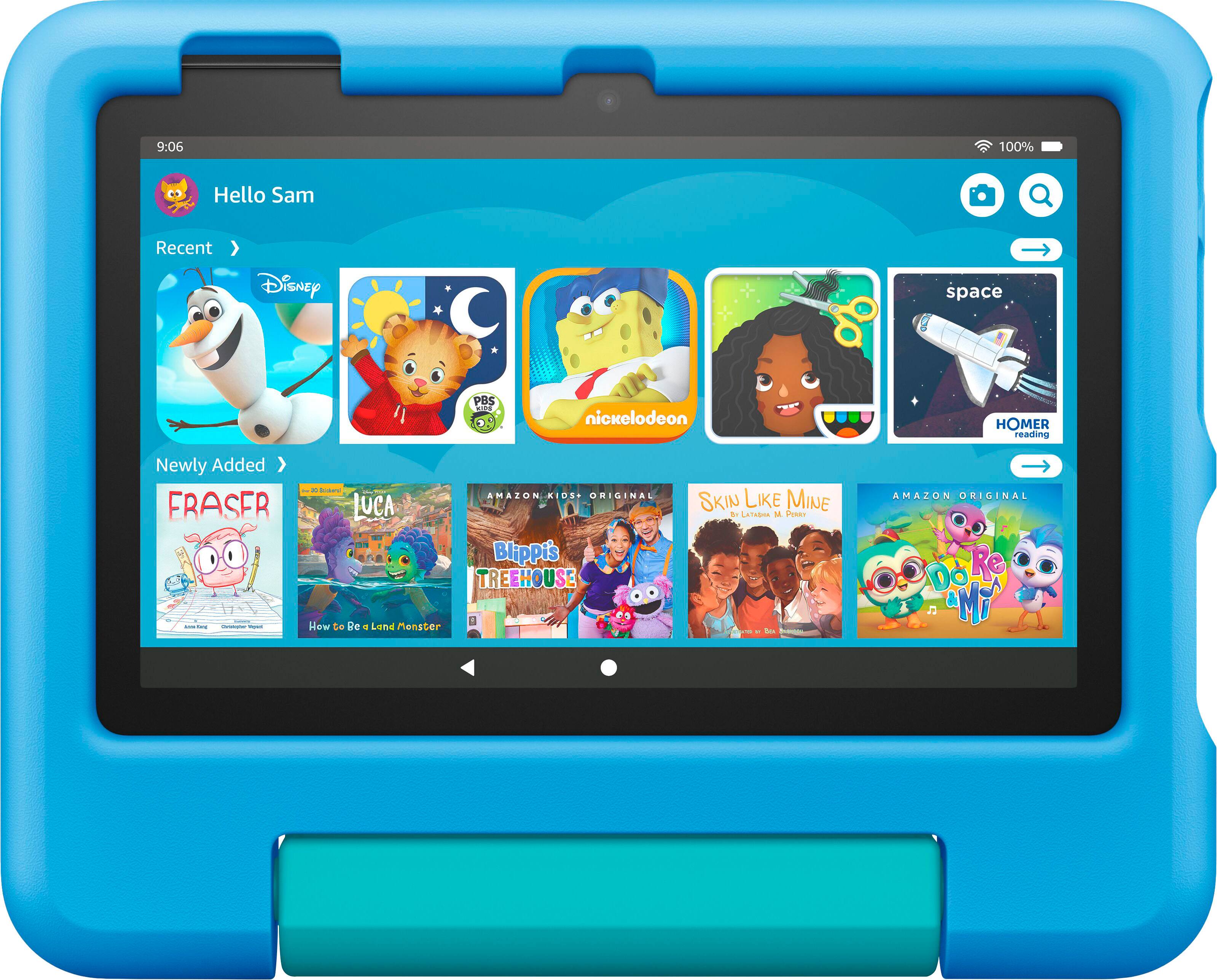 Left View: Amazon - Kid-Proof Case for Fire 7 tablet (Only compatible with 10th generation tablet, 2022 release) - Bleu Drop