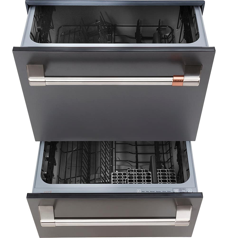 Angle. Café - 24" Top Control Built-In Double Drawer Dishwasher, Customizable - Matte Black.