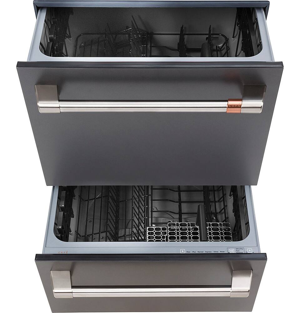 Angle. Café - 24" Top Control Built-In Double Drawer Dishwasher, Customizable - Matte Black.