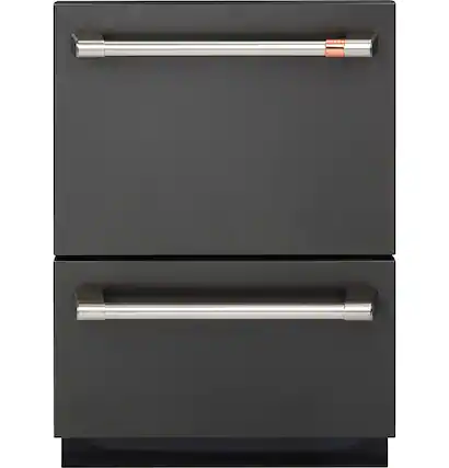 Front. Café - 24" Top Control Built-In Double Drawer Dishwasher, Customizable - Matte Black.