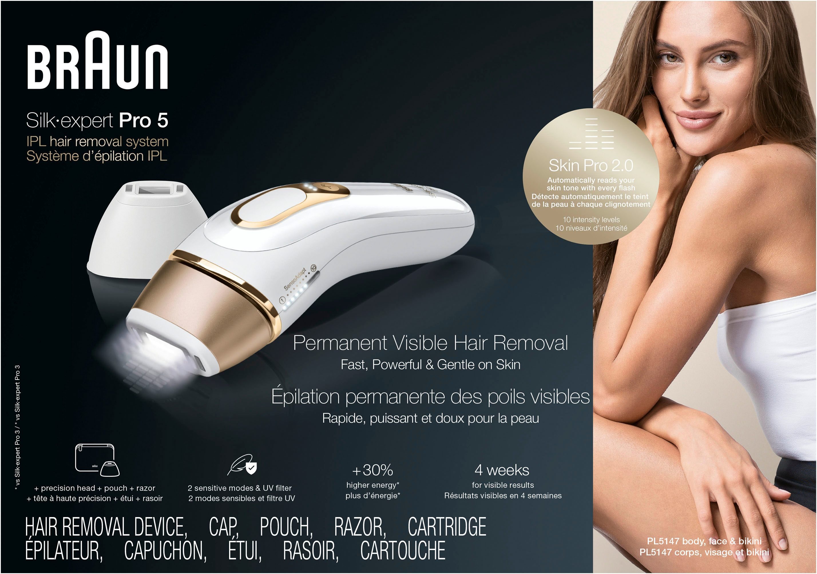 Braun Pro5 PL5147 Women's IPL Hair Removal Kit White-Gold PL5147 