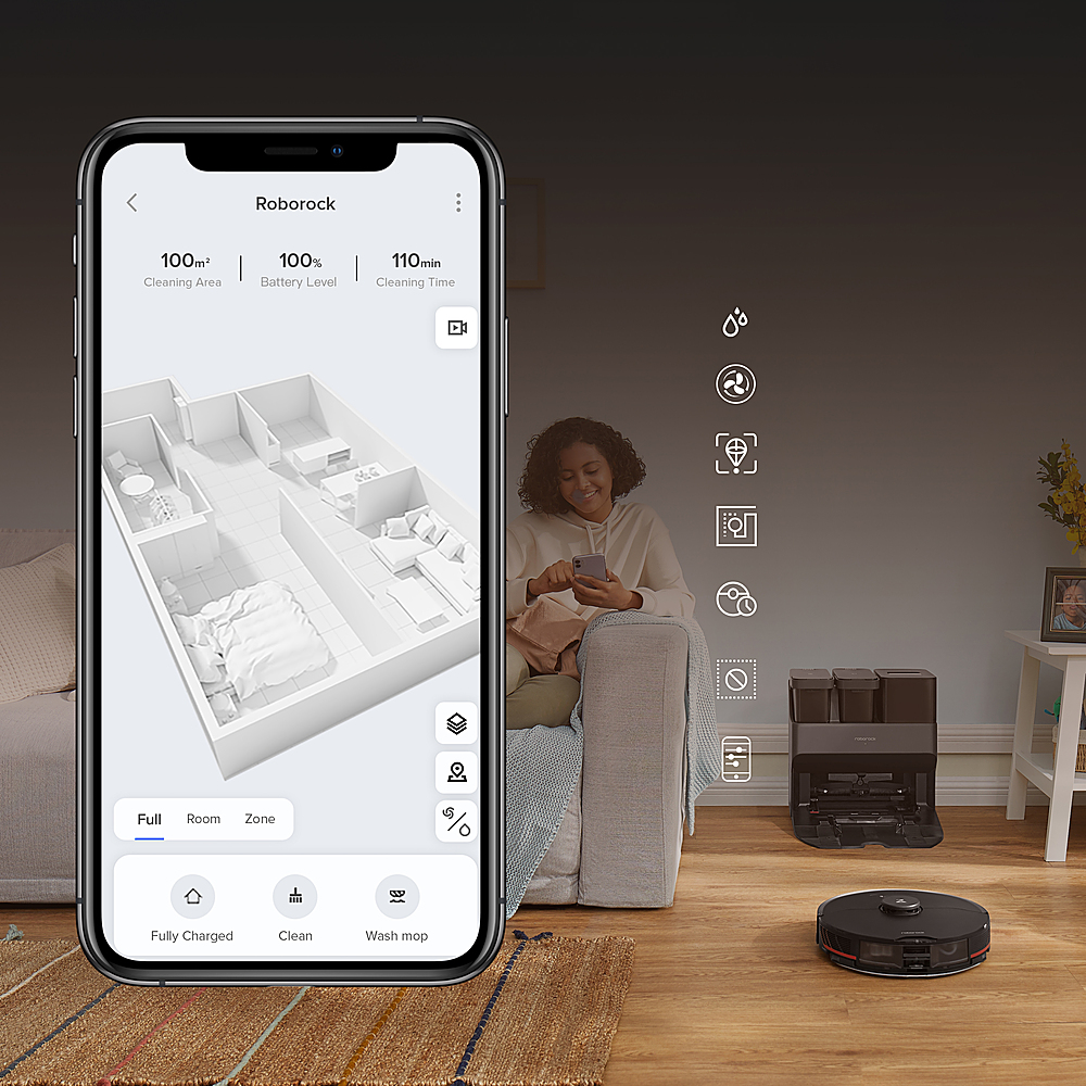 Angle View: Roborock S7MaxV Ultra Wi-Fi Connected Robot Vacuum and Sonic Mop with Empty Wash Fill Dock - black