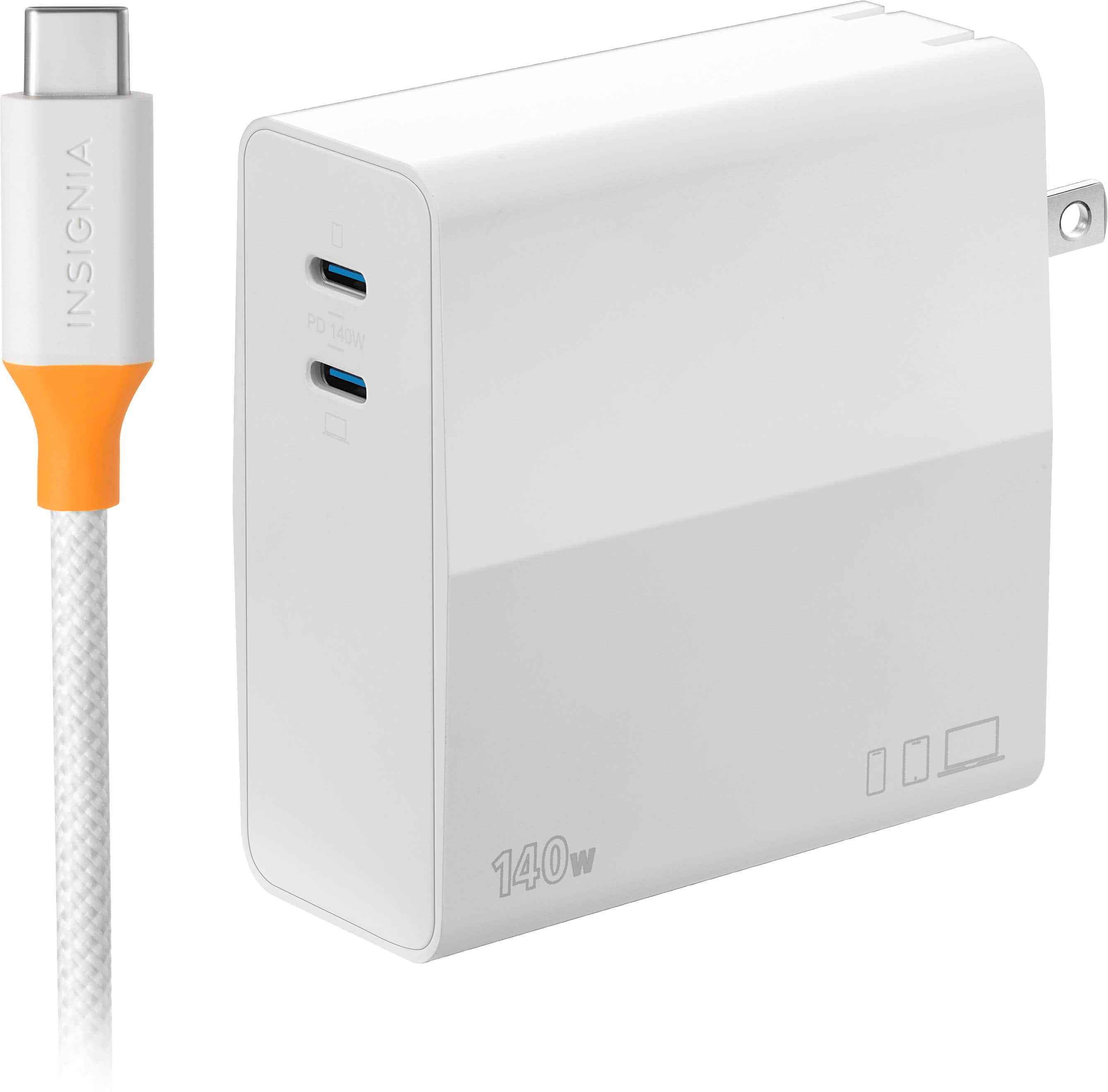 Alt View 11. Insignia™ - 140W Dual Port USB-C Compact Wall Charger Kit for MacBook Pro 16”, Smartphone, and Tablet - White.