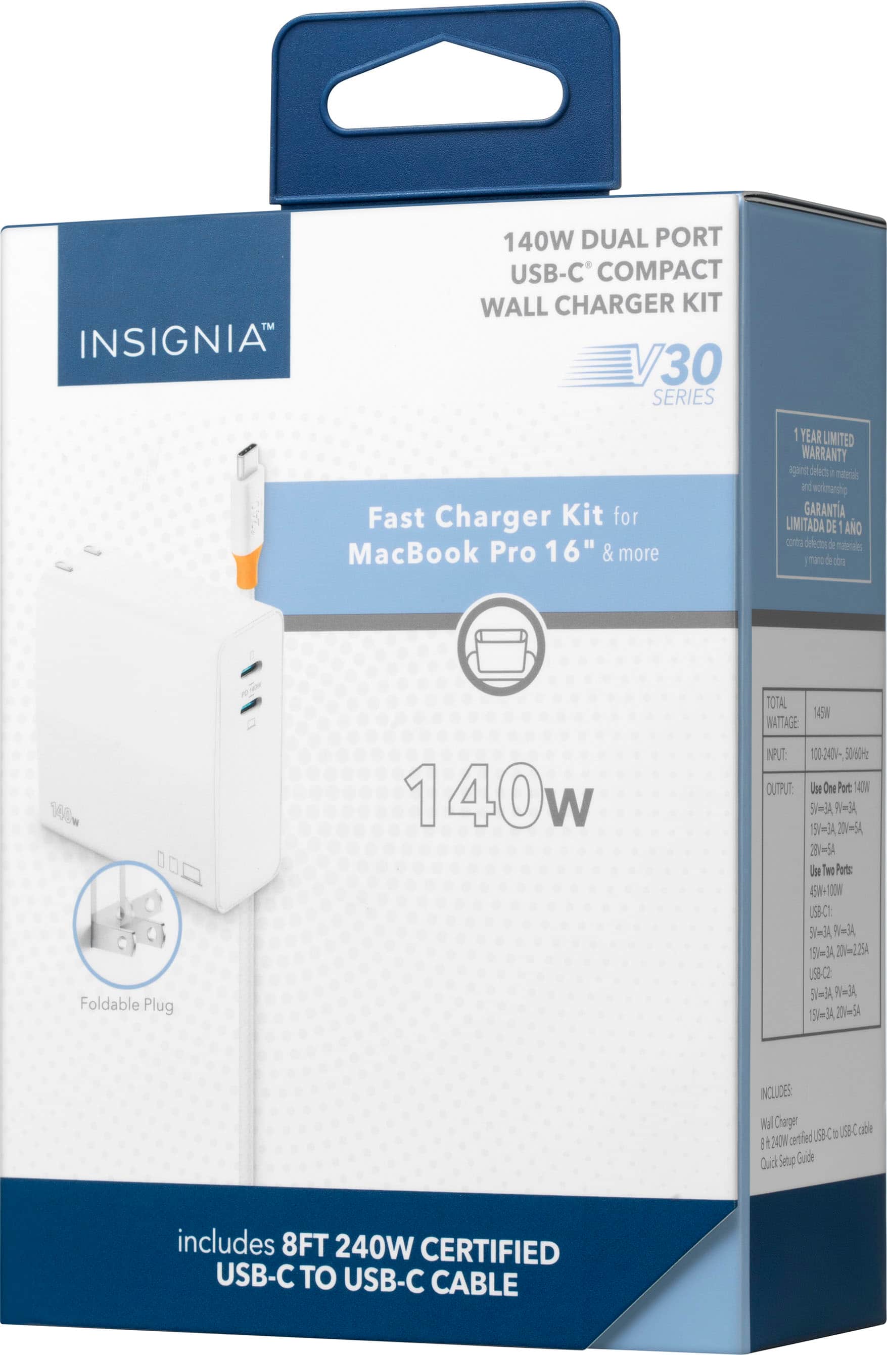 Alt View 16. Insignia™ - 140W Dual Port USB-C Compact Wall Charger Kit for MacBook Pro 16”, Smartphone, and Tablet - White.
