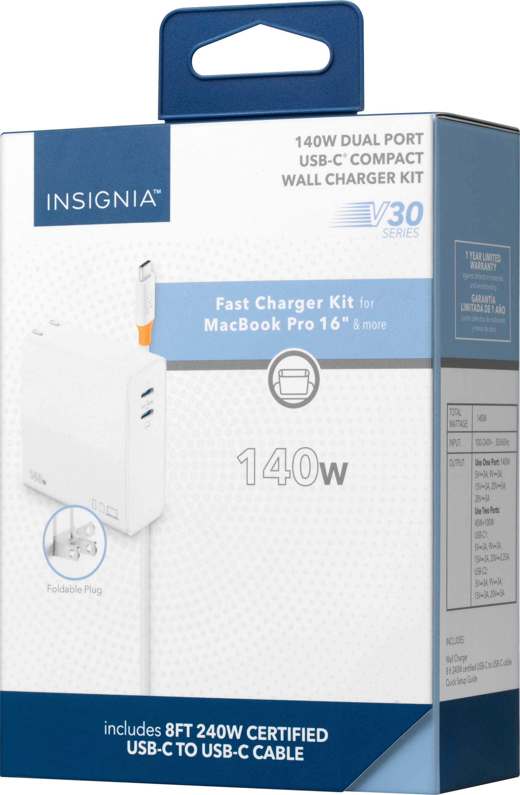 Alt View 16. Insignia™ - 140W Dual Port USB-C Compact Wall Charger Kit for MacBook Pro 16”, Smartphone, and Tablet - White.