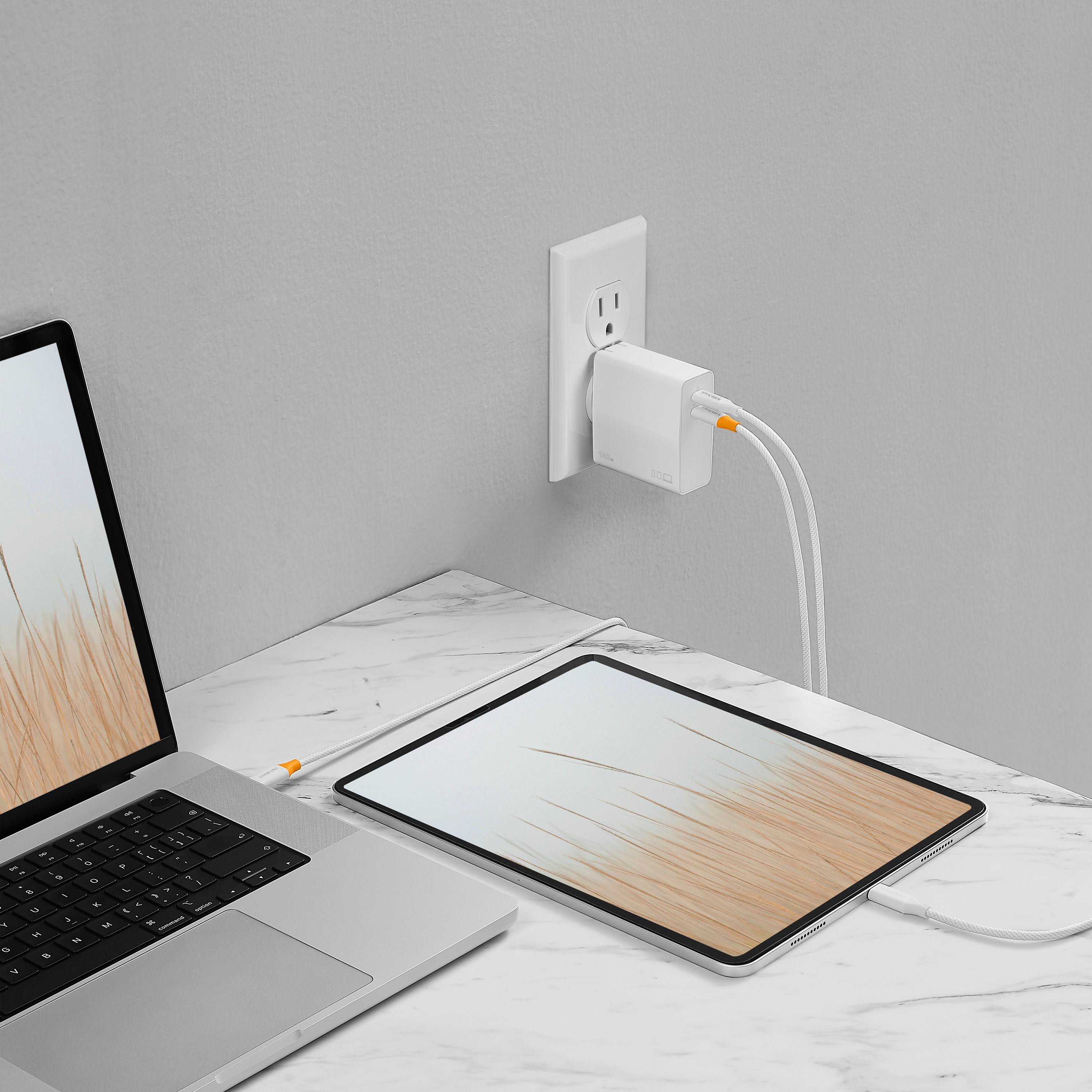 Insignia 140W Dual Port USB-C Compact Wall Charger Kit for MacBook Pro & Other Devices - White - 1 Each