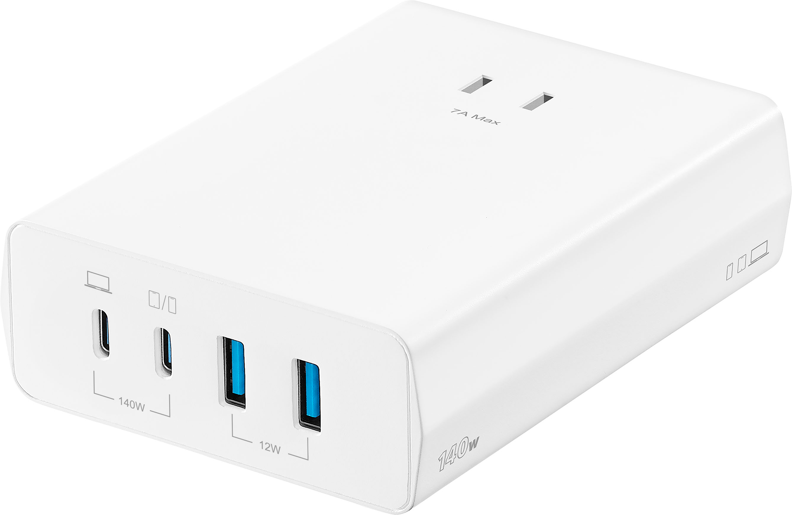 Insignia - 140W 4-Port USB and USB-C Desktop Charger Kit for MacBook Pro 16” and More - White