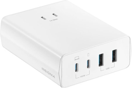 Insignia™ - 100W 4-Port USB and USB-C Desktop Charger Kit for MacBook Pro, Smartphone, Tablet and More - White