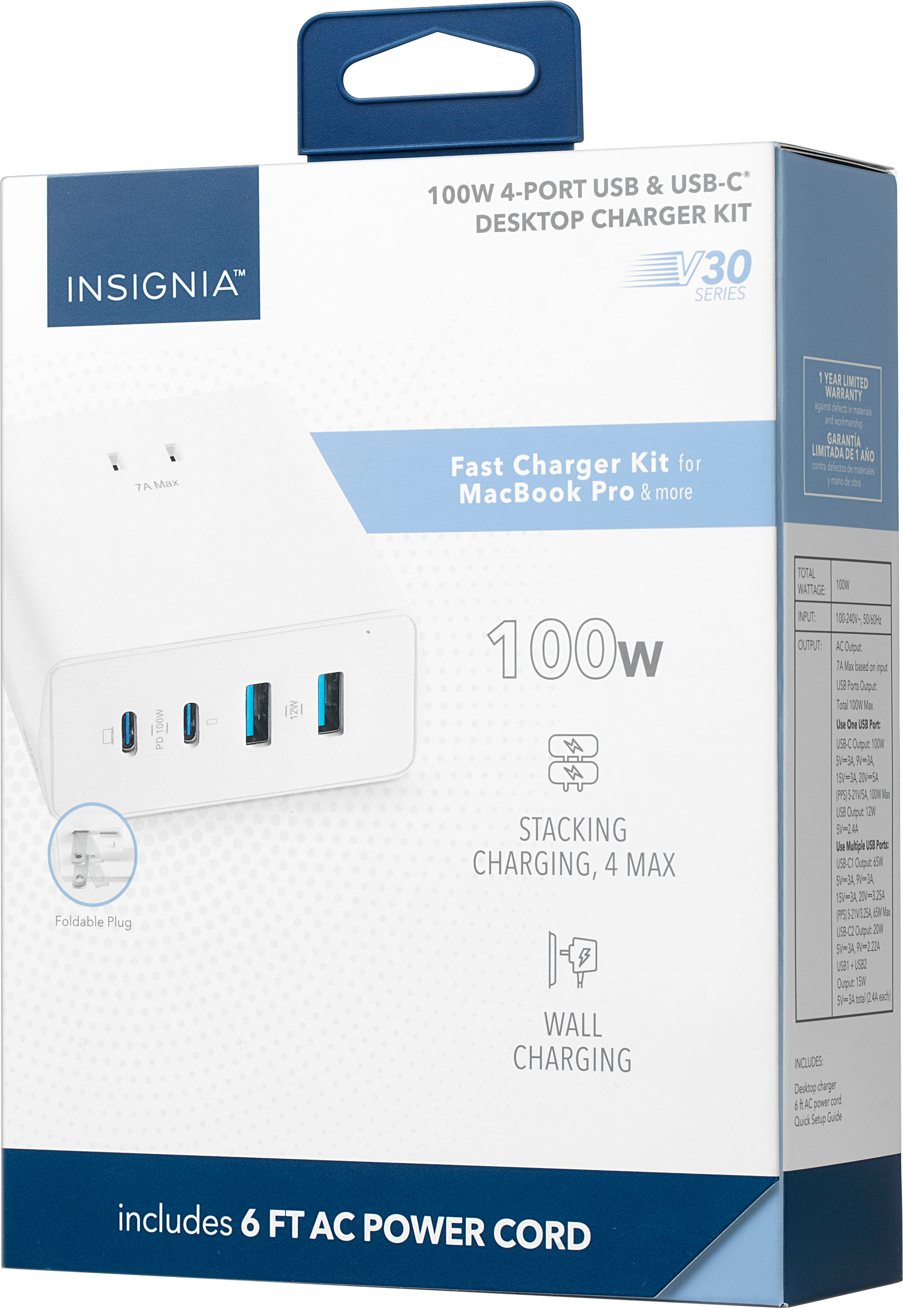 Insignia™ 100W 4-Port USB and USB-C Desktop Charger Kit for MacBook Pro,  Smartphone, Tablet and More White NS-PW31XAC2W22B - Best Buy