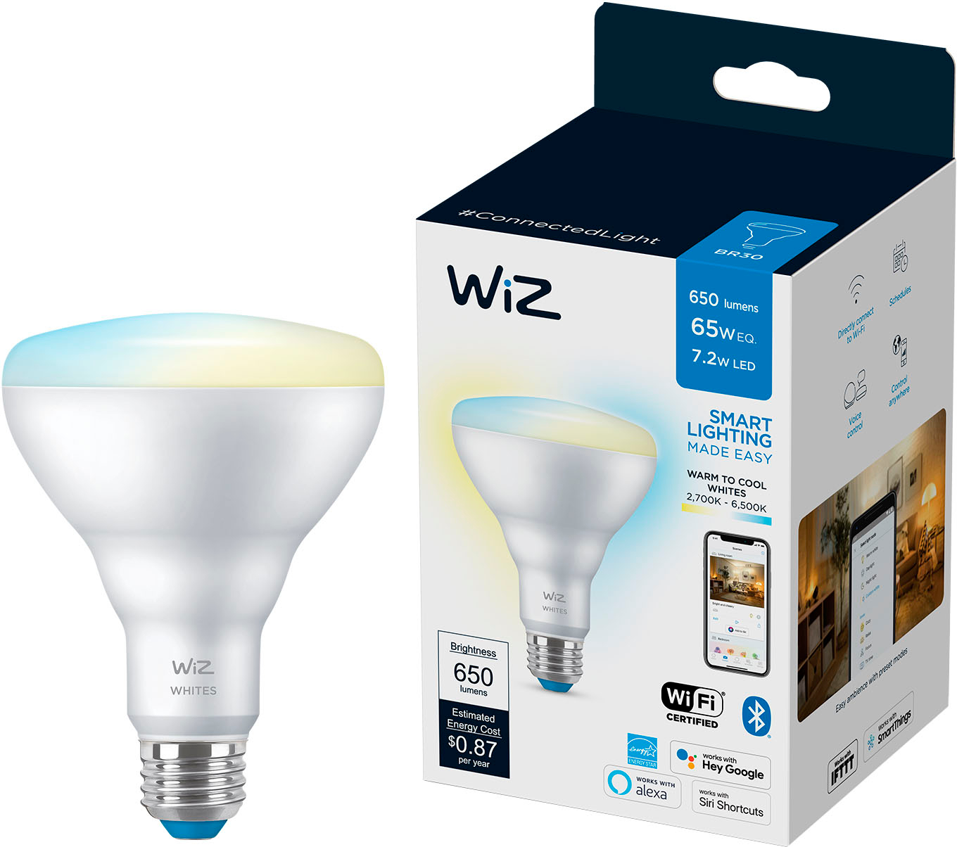 65-Watt Equivalent BR30 LED Smart Wi-Fi Color Changing Light Bulb Powered  by WiZ with Bluetooth (1-Pack)