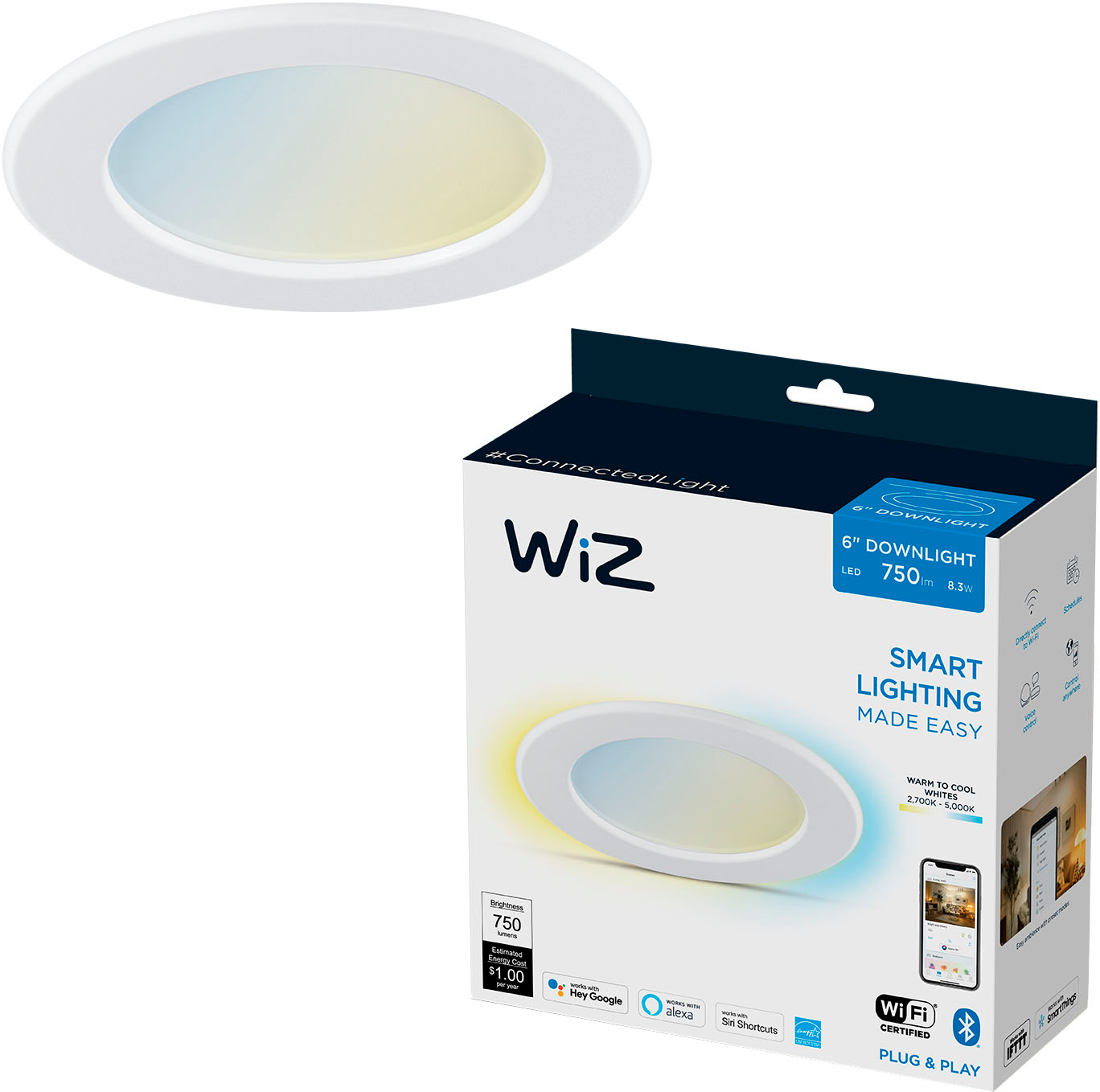 Buy - Smart WiZ LED Wi-Fi Best Tunable White Recessed 604306 Downlight 6\