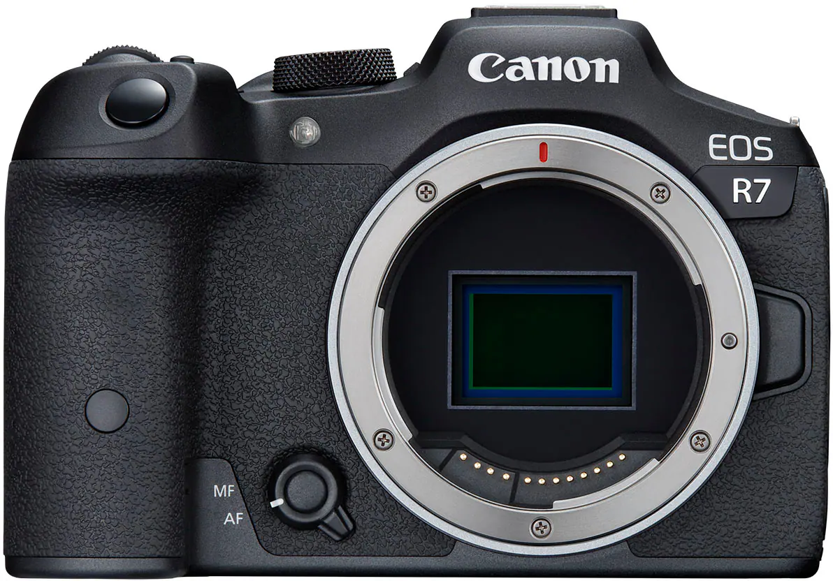 Front. Canon - EOS R7 Mirrorless Camera (Body Only) - Black.