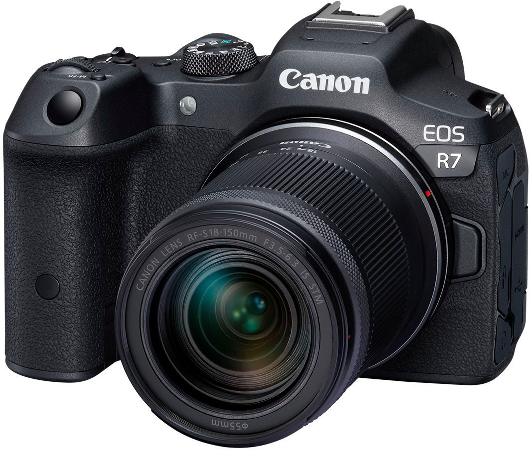 Angle View: Canon - EOS R7 Mirrorless Camera with RF-S 18-150mm f/3.5-6.3 IS STM Lens - Black