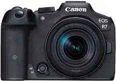 Front. Canon - EOS R7 Mirrorless Camera with RF-S 18-150mm f/3.5-6.3 IS STM Lens - Black.
