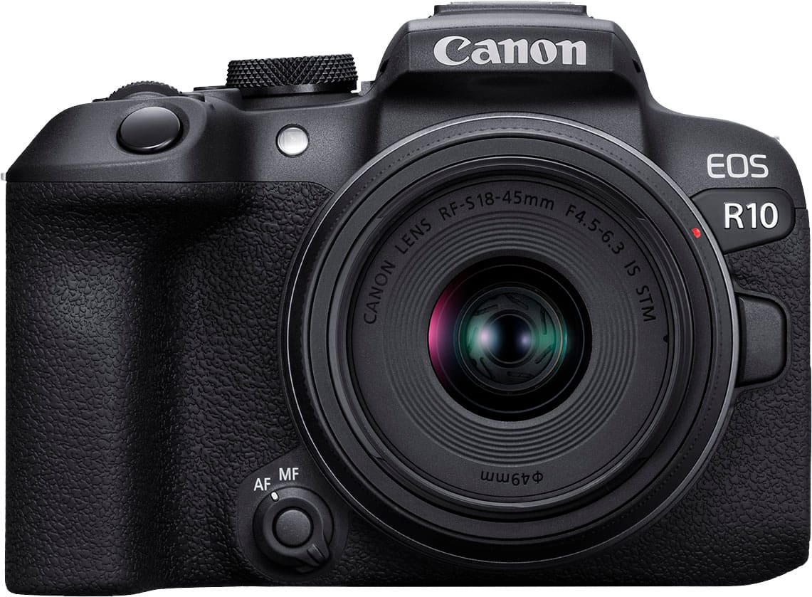 Front. Canon - EOS R10 Mirrorless Camera with RF-S 18-45 f/4.5-6.3 IS STM Lens - Black.