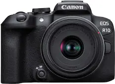 Front. Canon - EOS R10 Mirrorless Camera with RF-S 18-45 f/4.5-6.3 IS STM Lens - Black.