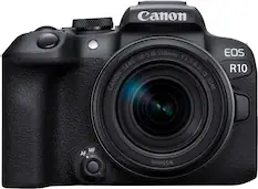 Front. Canon - EOS R10 Mirrorless Camera with RF-S 18-150mm f/3.5-6.3 IS STM Lens - Black.