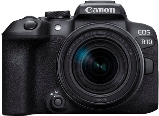 Front. Canon - EOS R10 Mirrorless Camera with RF-S 18-150mm f/3.5-6.3 IS STM Lens - Black.