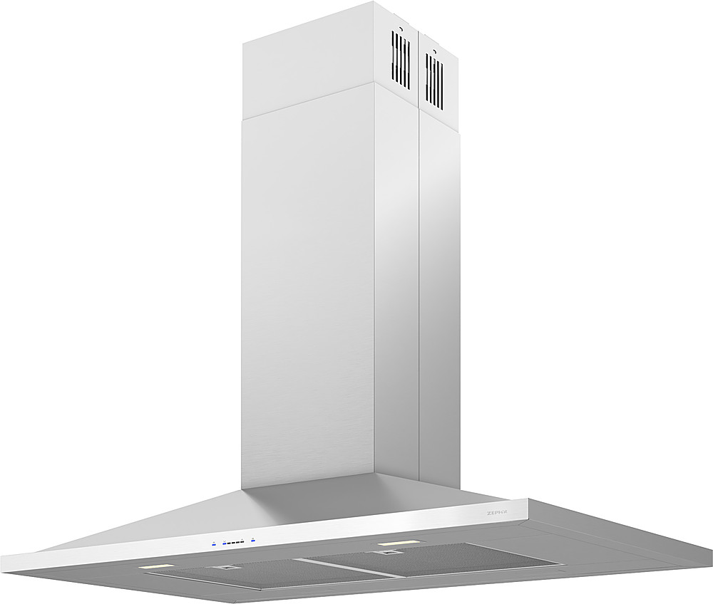 Angle View: Zephyr - Anzio 36 in. 600 CFM Island Mount Range Hood with LED Light - Stainless steel