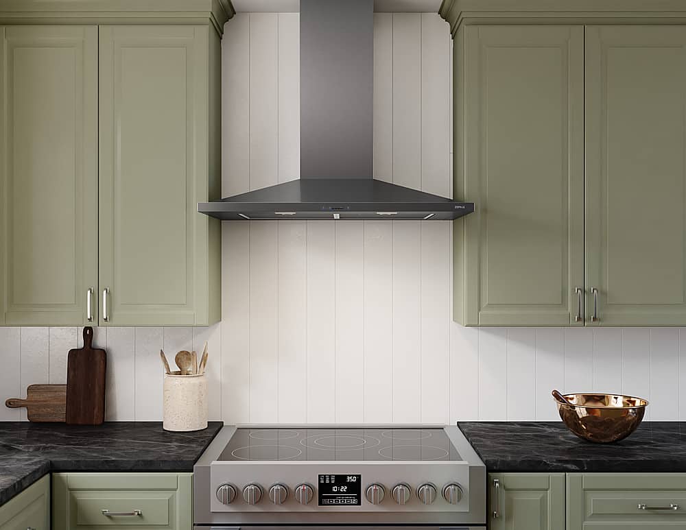 Alt View 11. Zephyr - Anzio 36 in. 600 CFM Wall Mount Range Hood with LED Light - Black Stainless Steel.