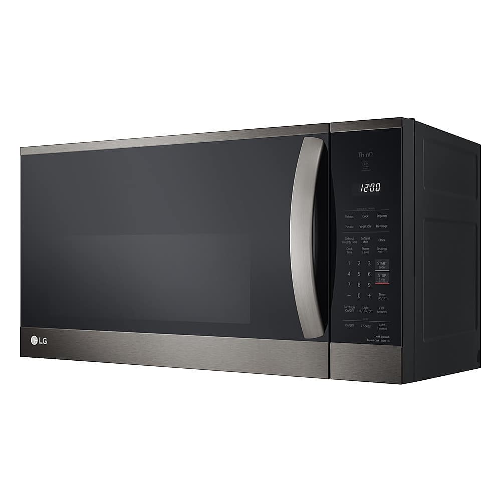 Left. LG - 1.8 Cu. Ft. Over-the-Range Microwave with Sensor Cooking and EasyClean - PrintProof Black Stainless Steel.