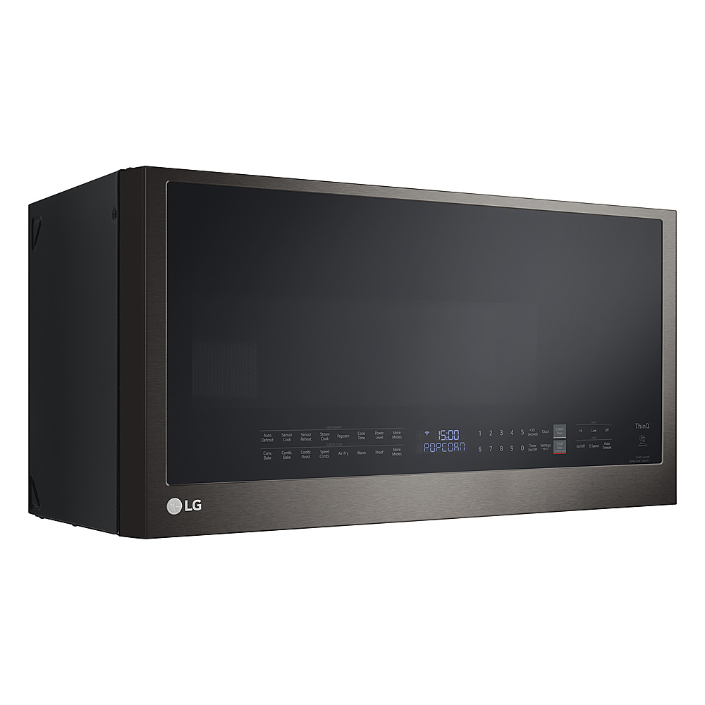 Left View: LG - 1.7 cu ft Over-the-Range Microwave with Convection and Air Fry - PrintProof Black Stinless Steel
