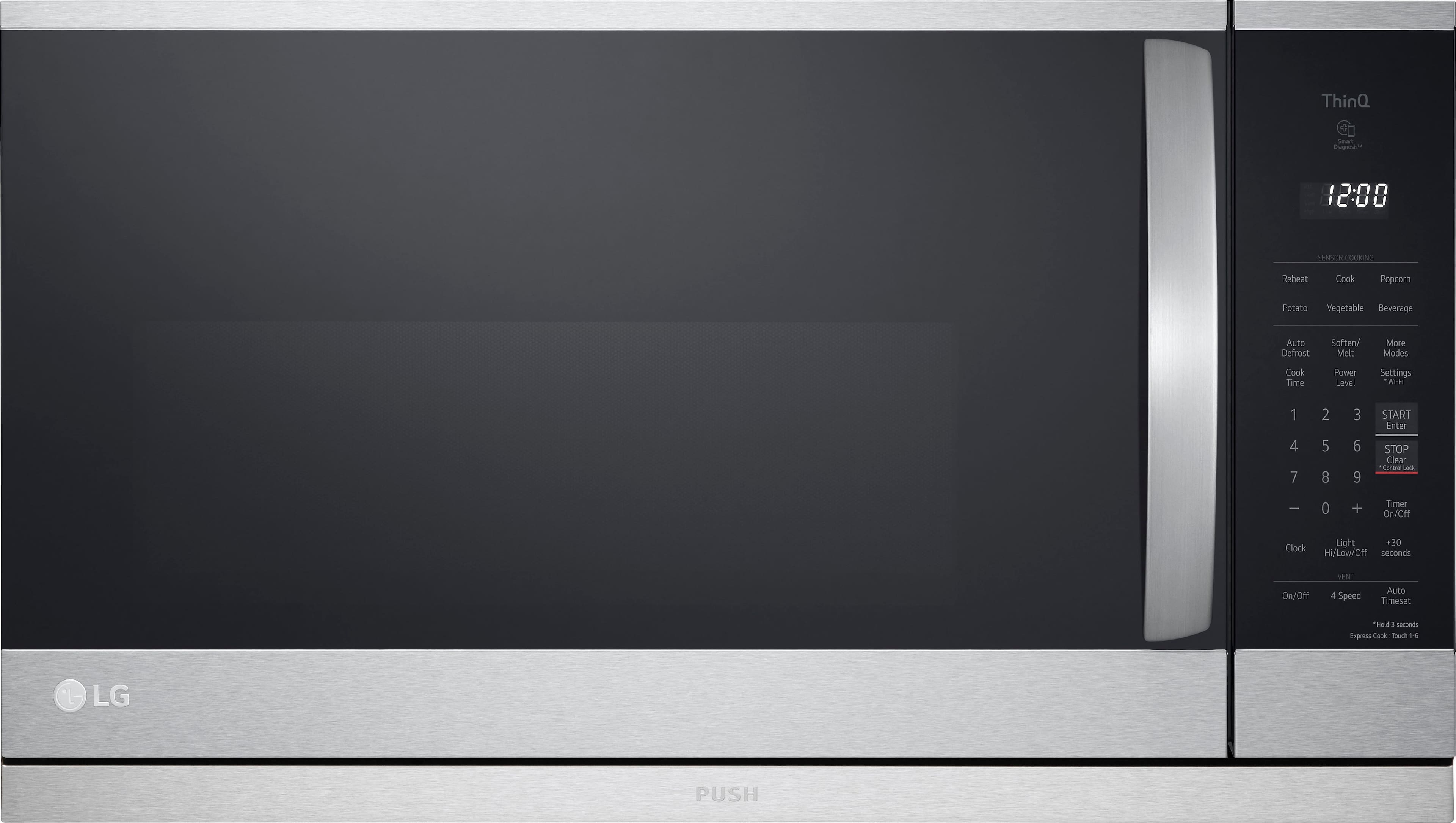 LG - 2.1 Cu. Ft. Over-the-Range Smart Microwave with Sensor Cooking and ExtendaVent 2.0 - Stainless Steel - Front_Zoom