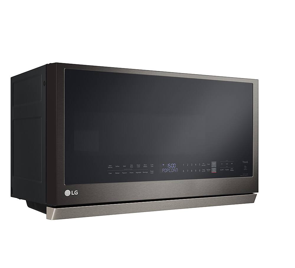 Angle. LG - 2.1 Cu. Ft. Over-the-Range Smart Microwave with Sensor Cooking and ExtendaVent 2.0 - PrintProof Black Stainless Steel.