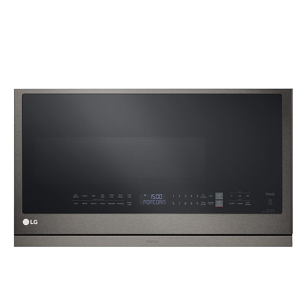 LG - 2.1 Cu. Ft. Over-the-Range Smart Microwave with Sensor Cooking and ExtendaVent 2.0 - Black Stainless Steel - Front_Zoom