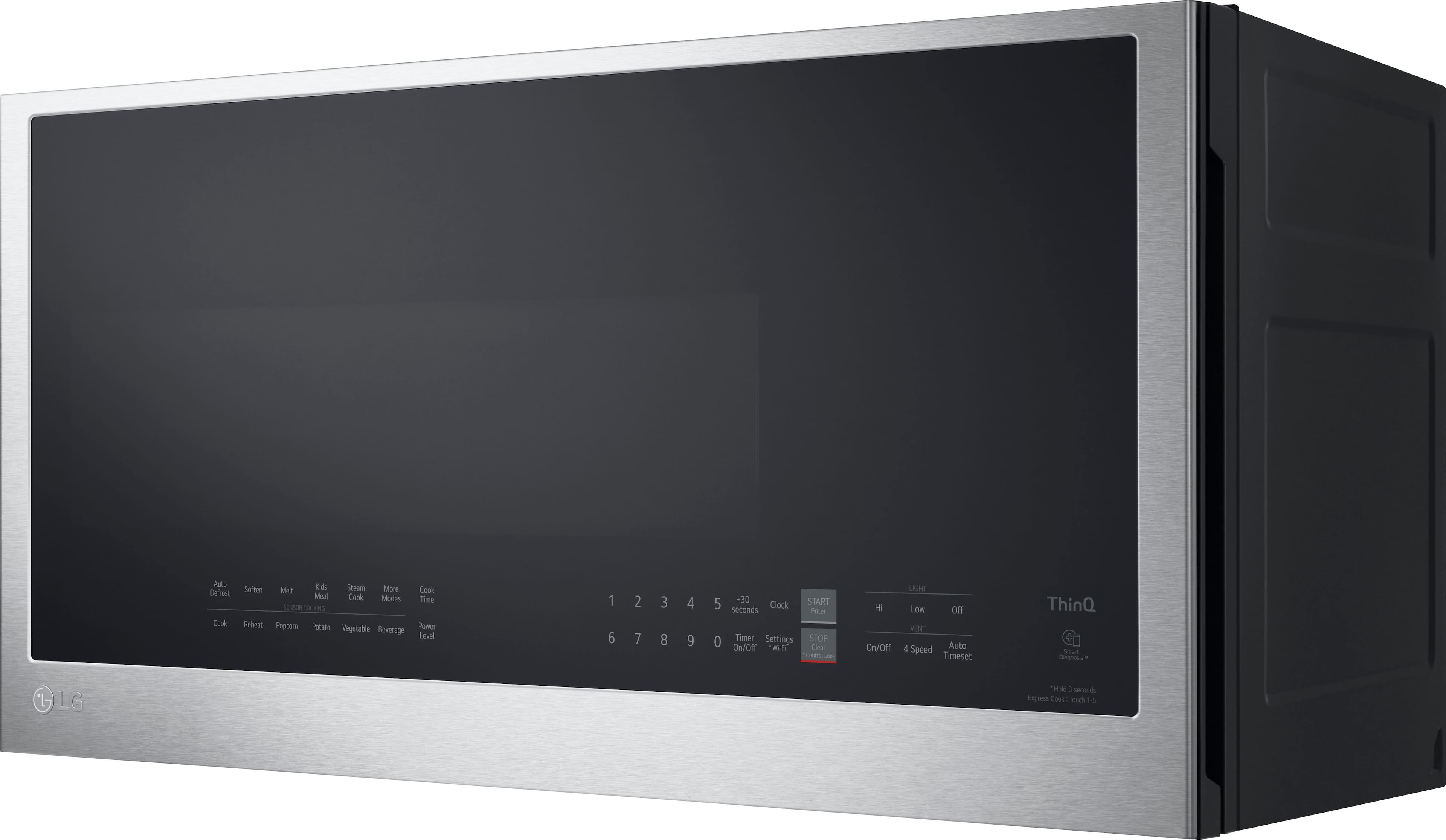 Left. LG - 2.0 Cu. Ft. Over-the-Range Microwave with Sensor Cooking and EasyClean - PrintProof Stainless Steel.
