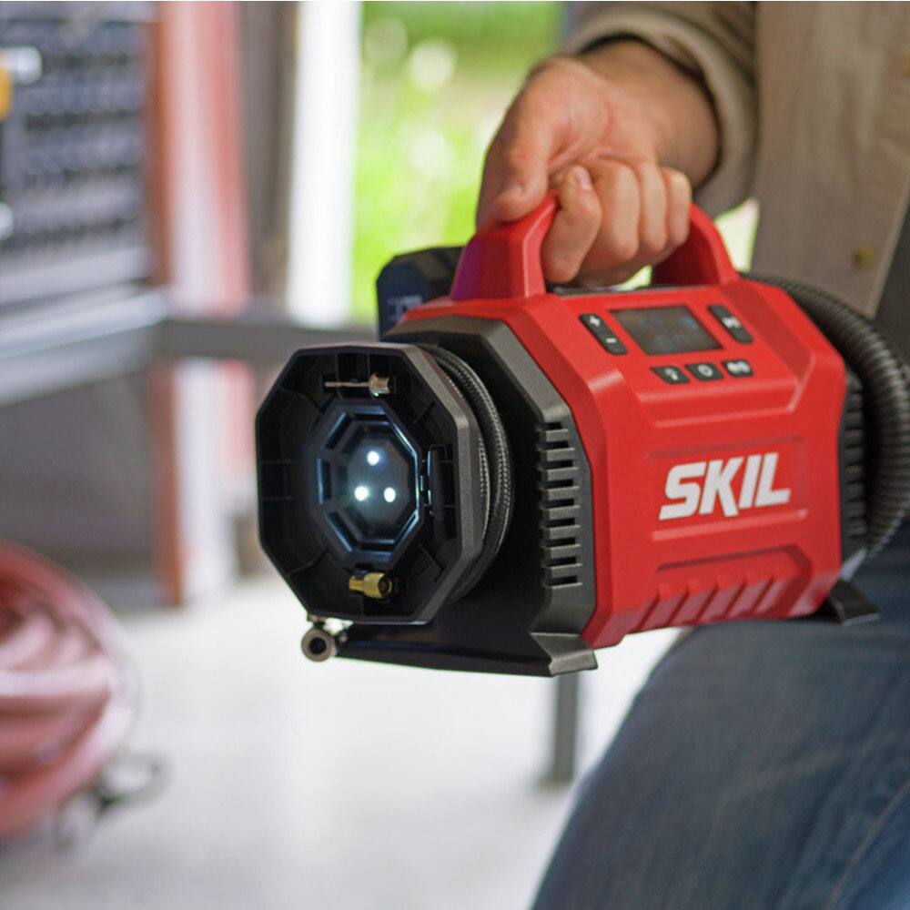 Left View: Skil - PWR CORE 20 20-Volt Inflator - Tool Only - Red/Black