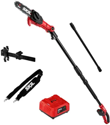 Front. Skil - PWR CORE 20 20-Volt 8-Inch Cordless Pole Saw with 10 foot reach (1 x Battery and 1 x Charger) - Red/black.