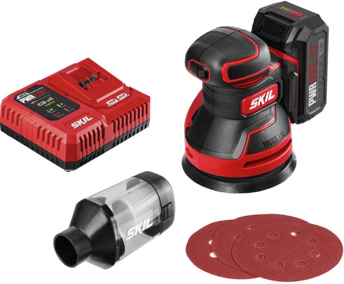 Alt View 11. Skil - PWR CORE 20 Brushless 20V Random Orbital Sander Kit with PWR JUMP Charger - Black/Red.